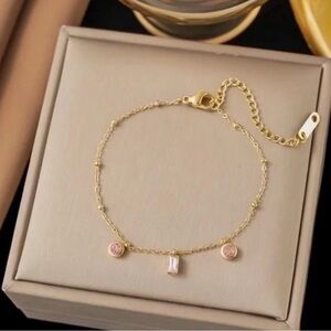 18K Gold Plated Elegant Gold Bracelet with Pink Accents